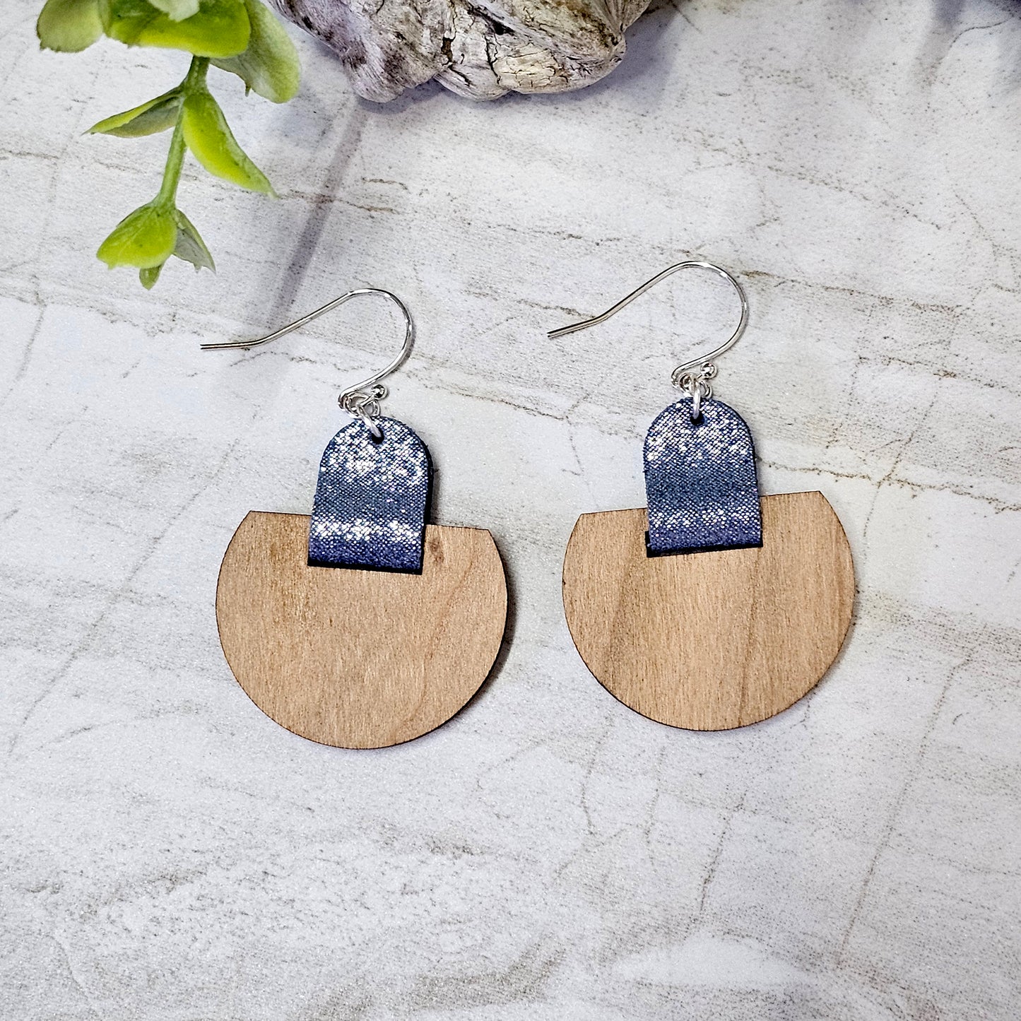 Leather/Wood/Metal Handcrafted Earrings-LWM-92