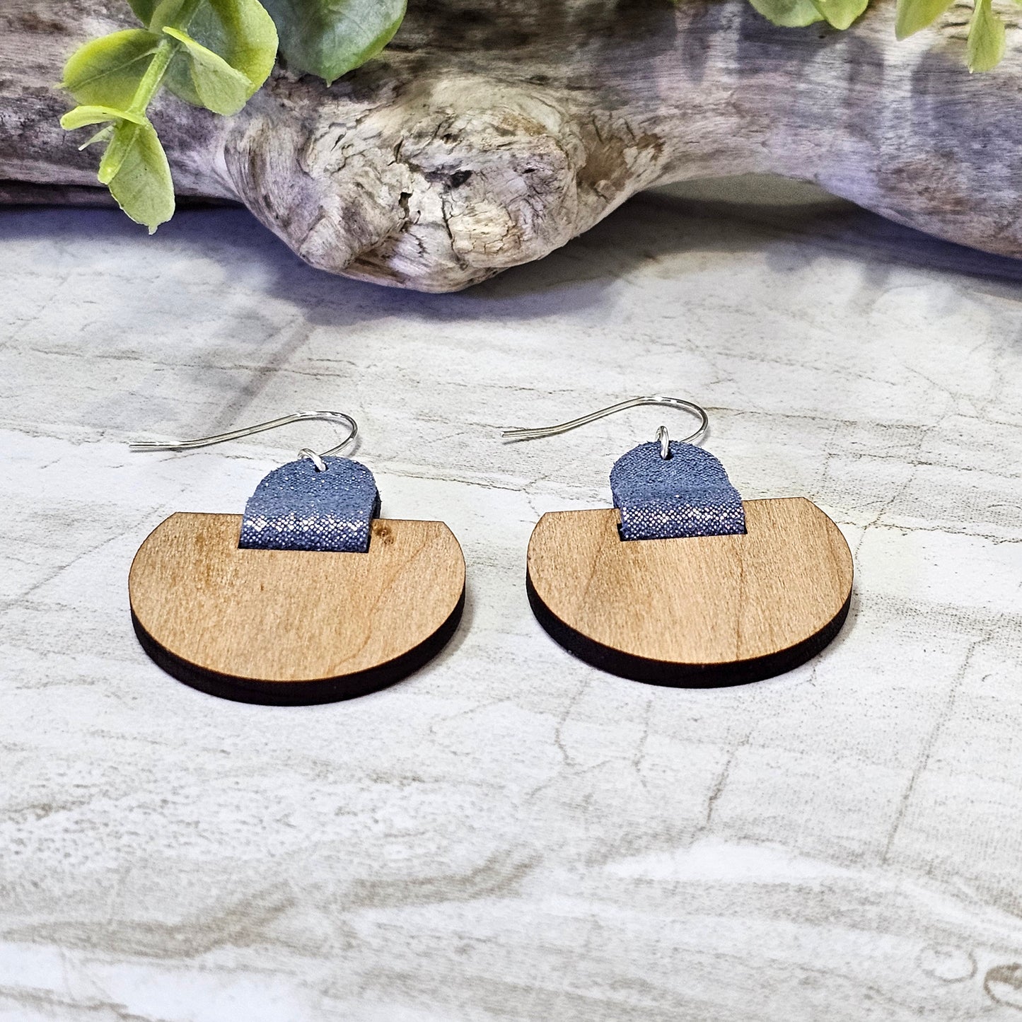 Leather/Wood/Metal Handcrafted Earrings-LWM-92