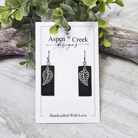 Leather/Wood/Metal Handcrafted Earrings-LWM-98