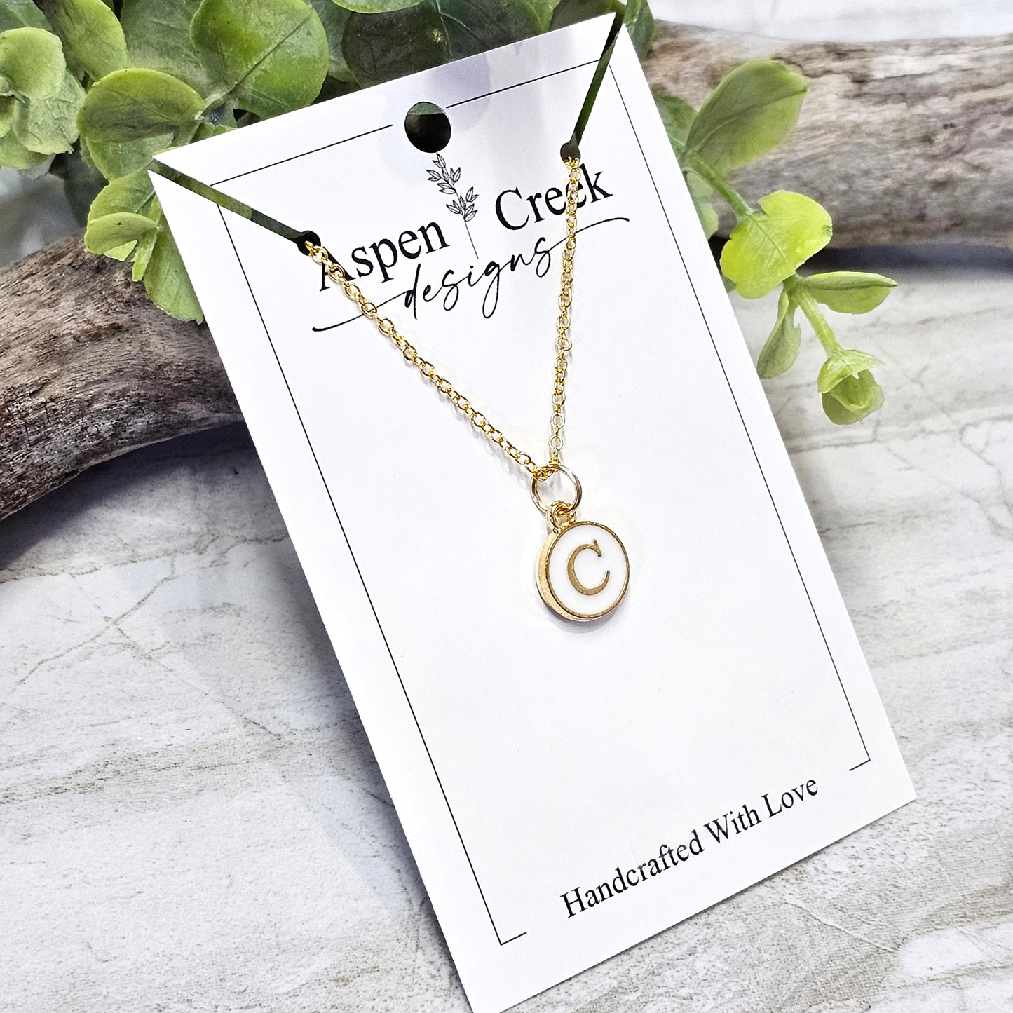 Gold Tone Enamel Initial Necklaces- NGEI-C