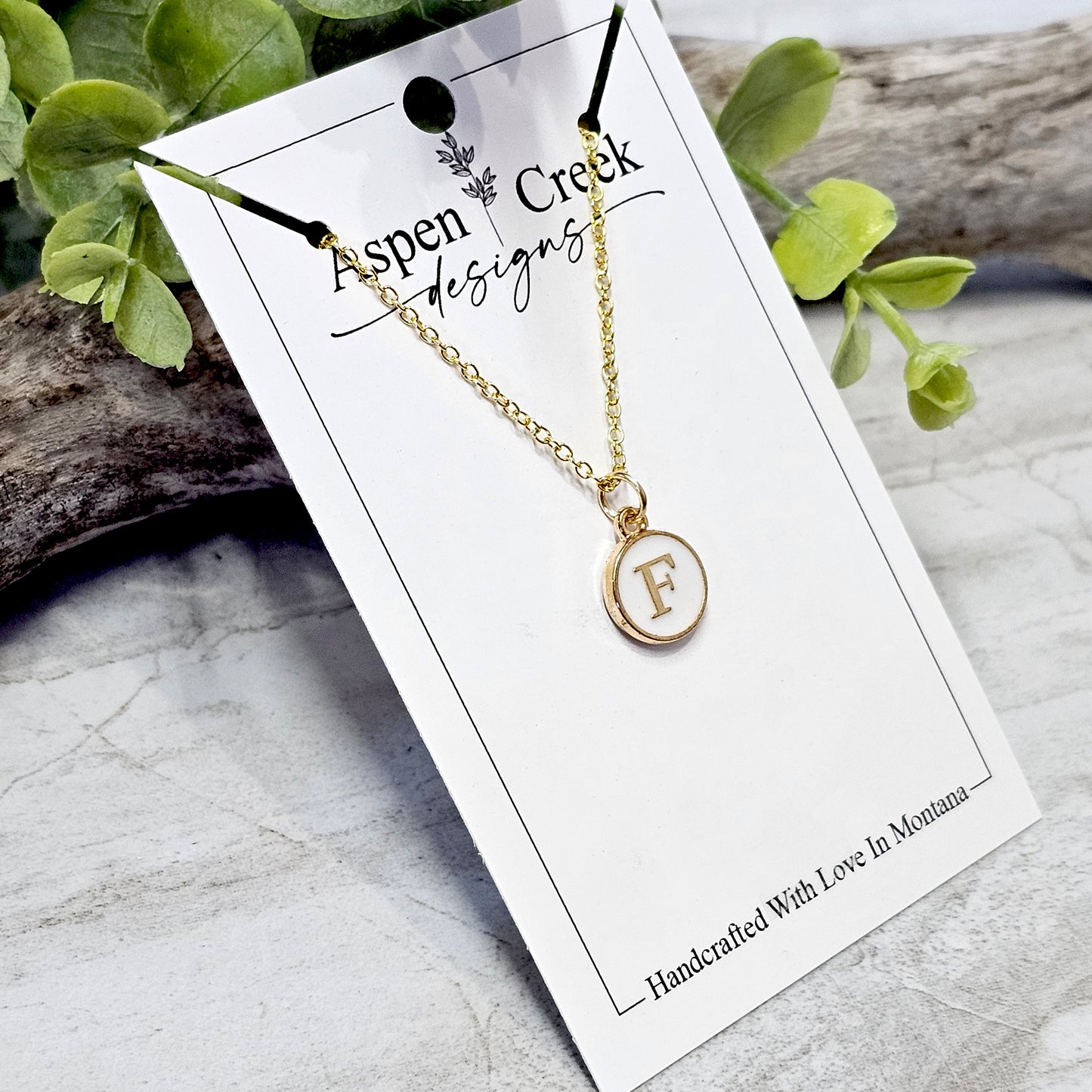 Gold Tone Enamel Initial Necklaces- NGEI-F