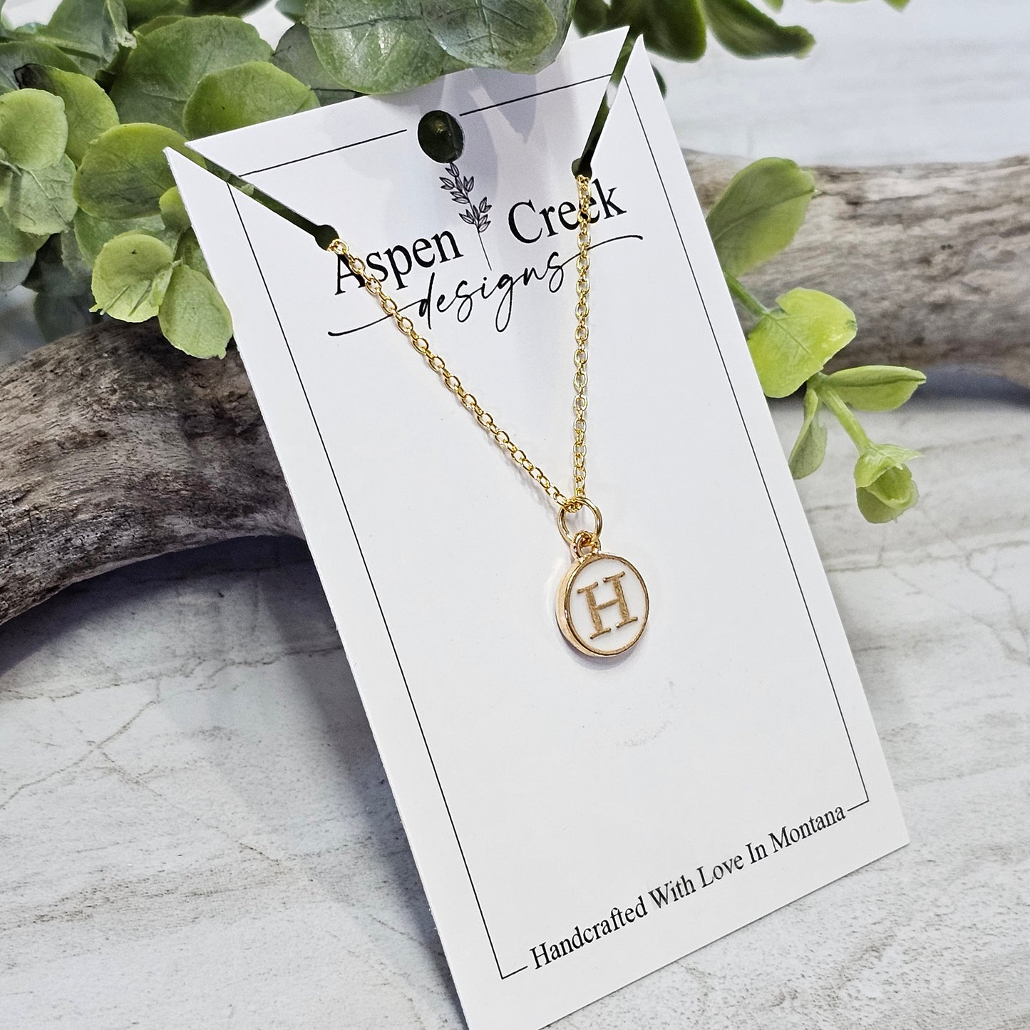 Gold Tone Enamel Initial Necklaces- NGEI-H