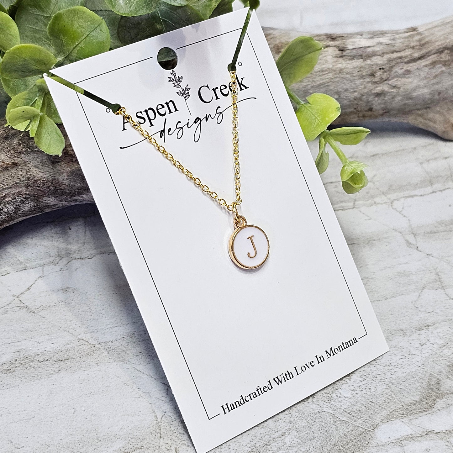 Gold Tone Enamel Initial Necklaces- NGEI-J