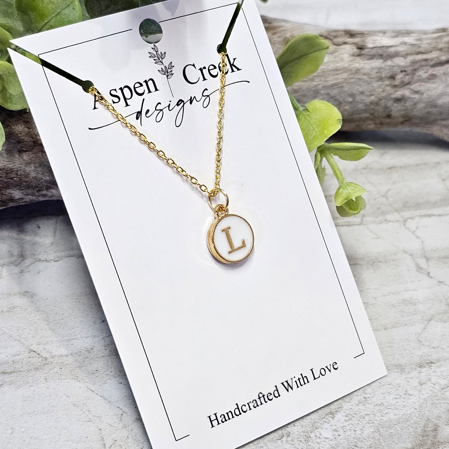 Gold Tone Enamel Initial Necklaces- NGEI-L