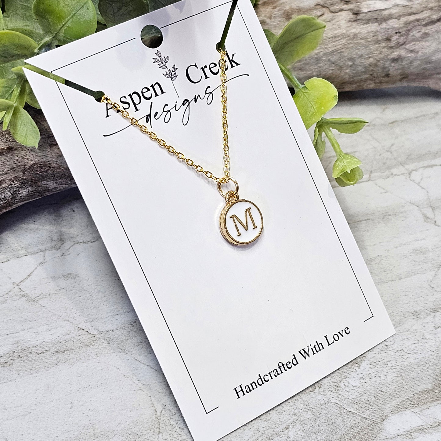 Gold Tone Enamel Initial Necklaces- NGEI-M