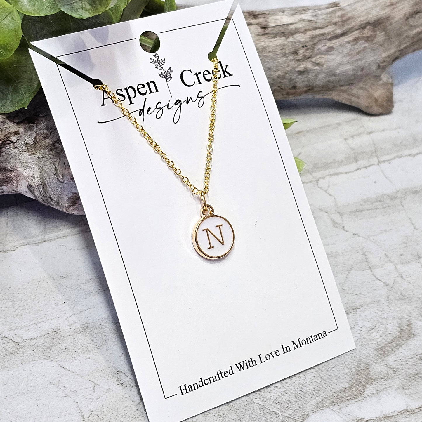 Gold Tone Enamel Initial Necklaces- NGEI-N