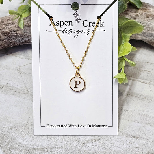 Gold Tone Enamel Initial Necklaces- NGEI-P