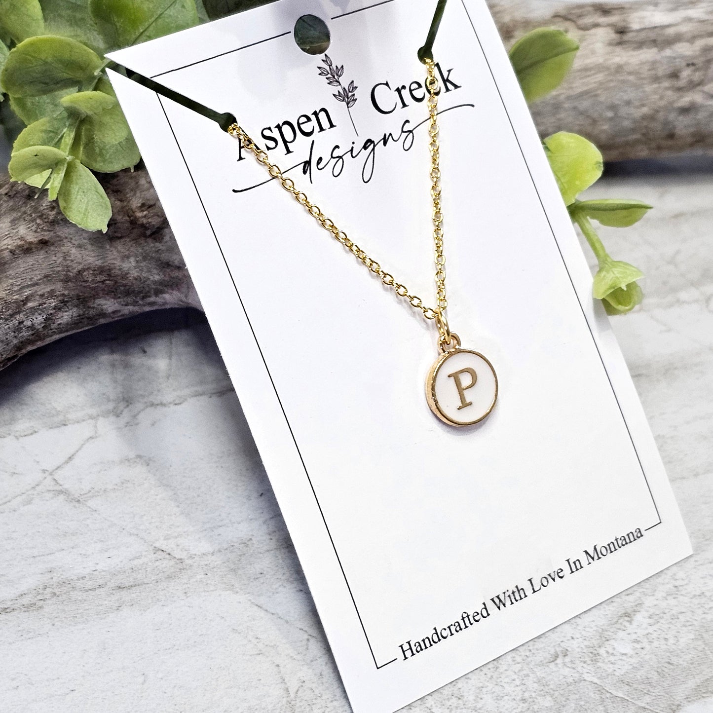 Gold Tone Enamel Initial Necklaces- NGEI-P