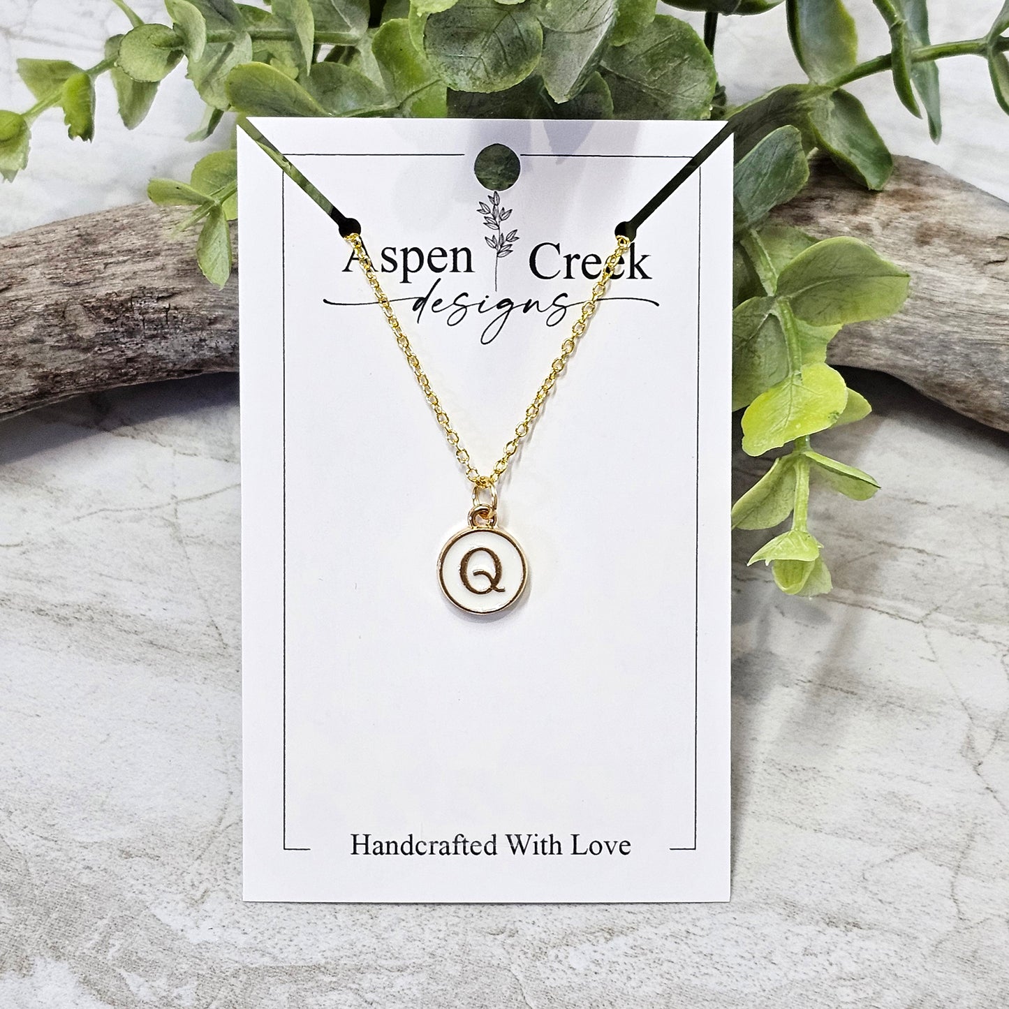 Gold Tone Enamel Initial Necklaces- NGEI-Q