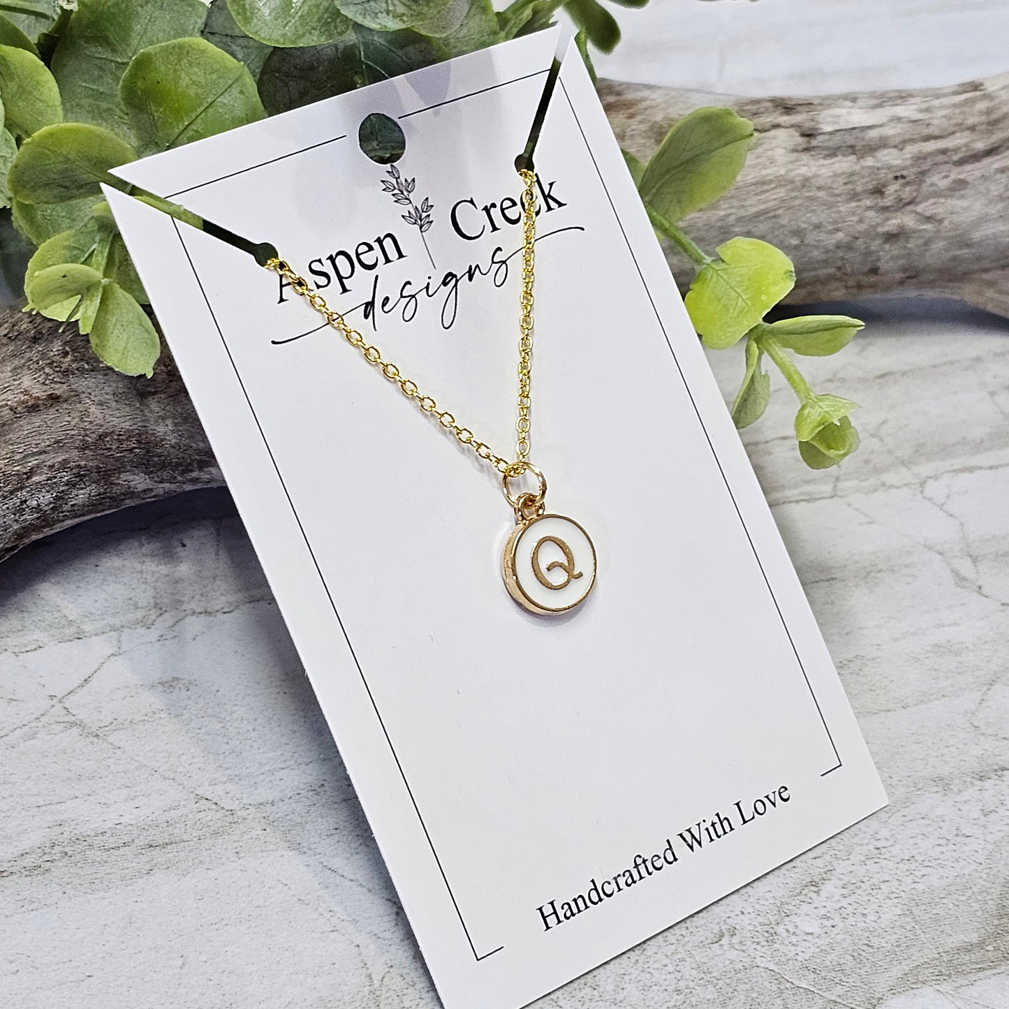 Gold Tone Enamel Initial Necklaces- NGEI-Q