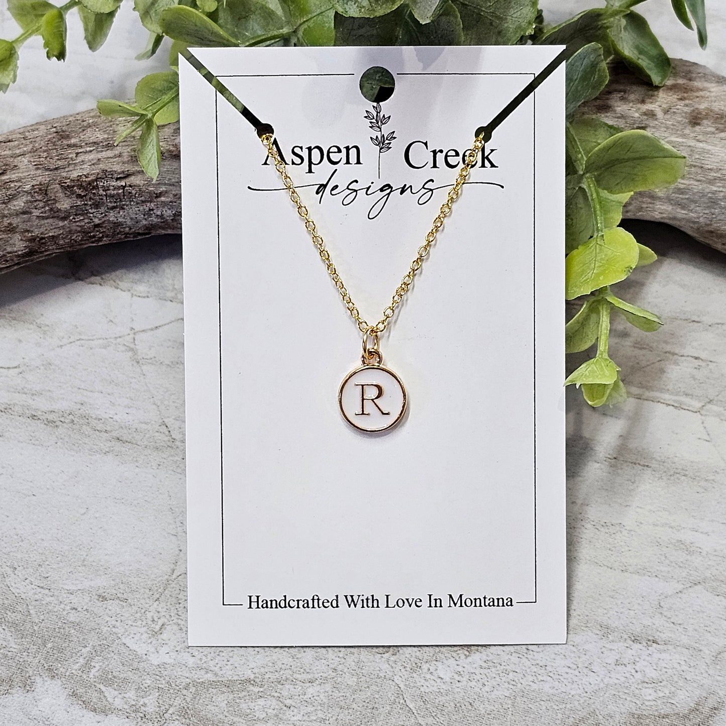 Gold Tone Enamel Initial Necklaces- NGEI-R