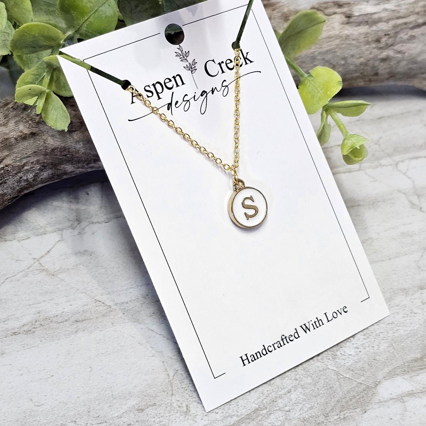 Gold Tone Enamel Initial Necklaces- NGEI-S