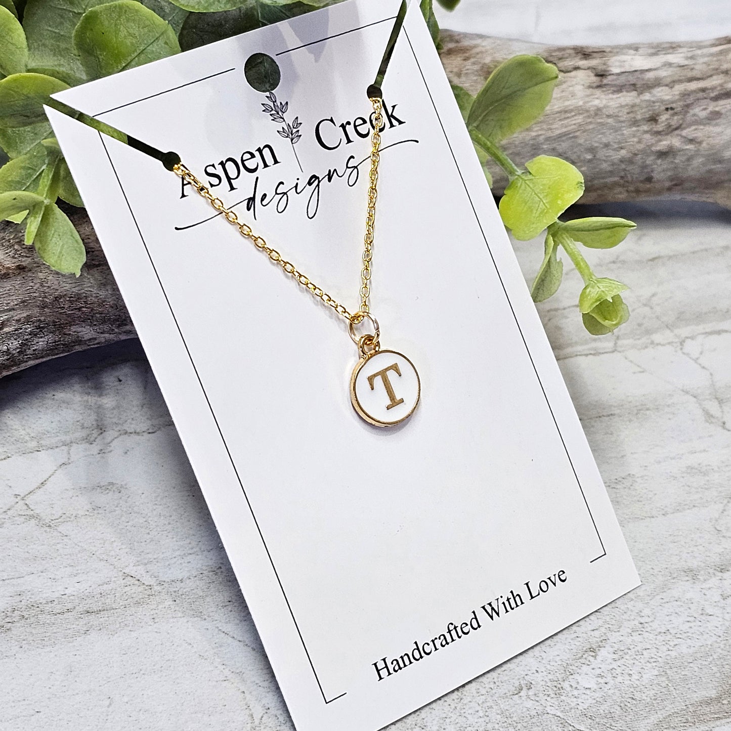 Gold Tone Enamel Initial Necklaces- NGEI-T