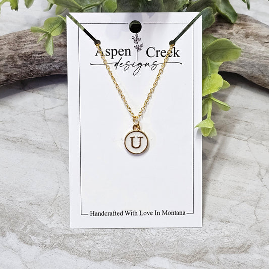 Gold Tone Enamel Initial Necklaces- NGEI-U