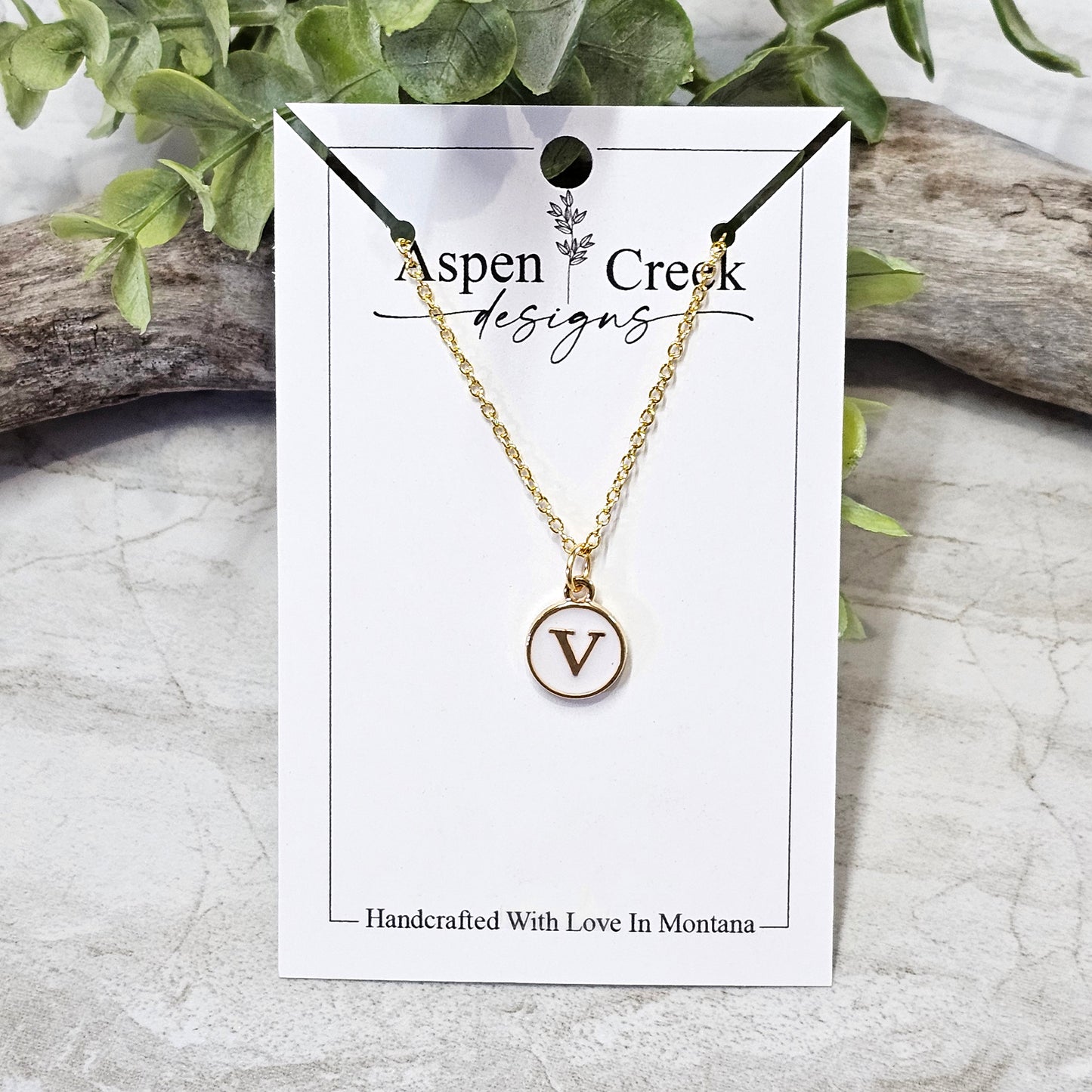 Gold Tone Enamel Initial Necklaces- NGEI-V