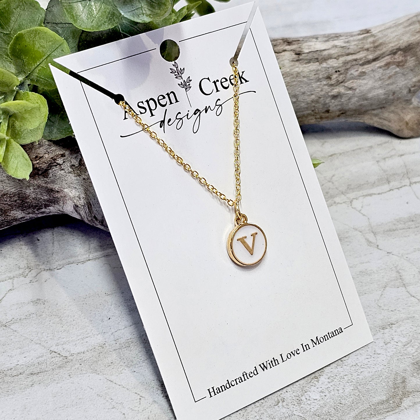 Gold Tone Enamel Initial Necklaces- NGEI-V