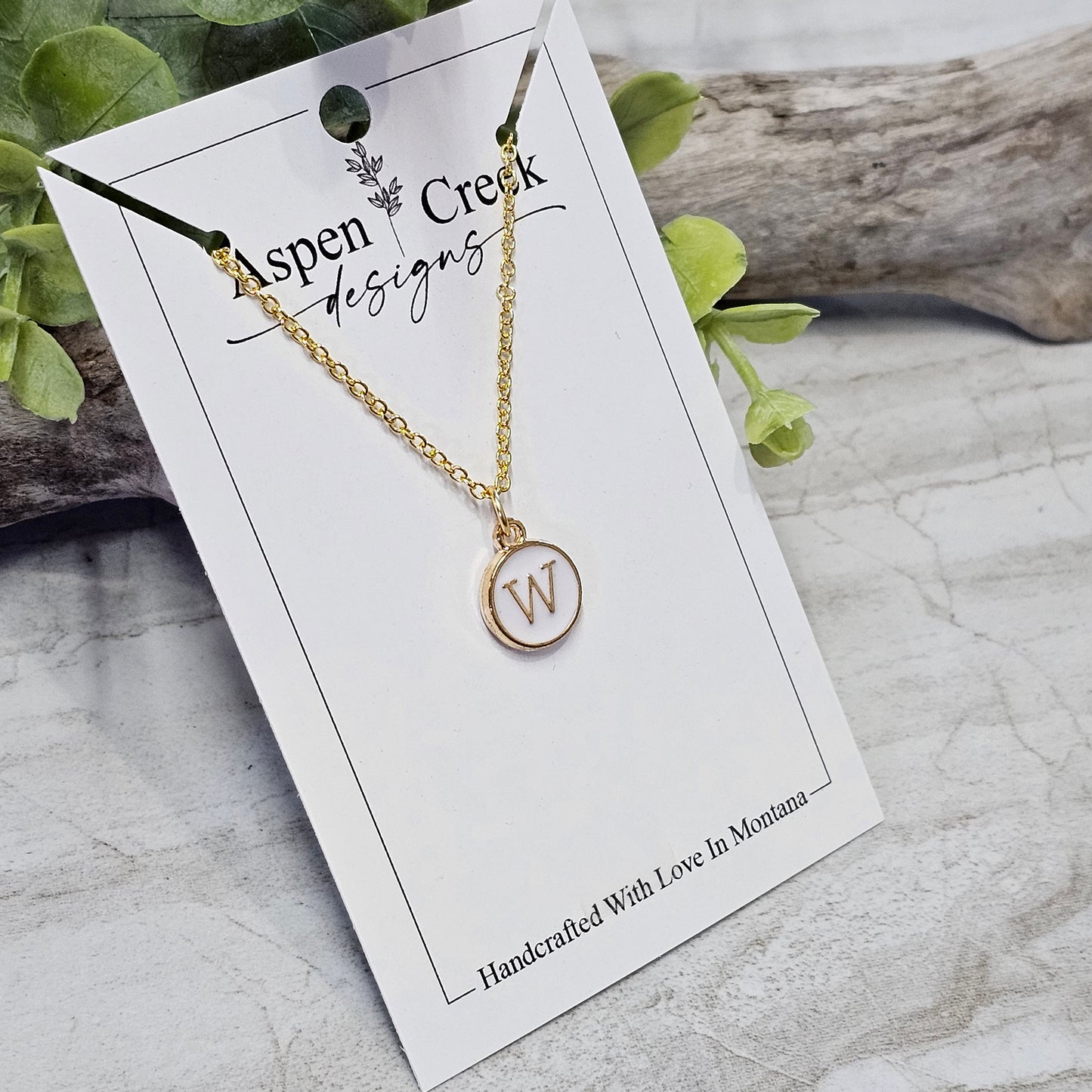 Gold Tone Enamel Initial Necklaces- NGEI-W