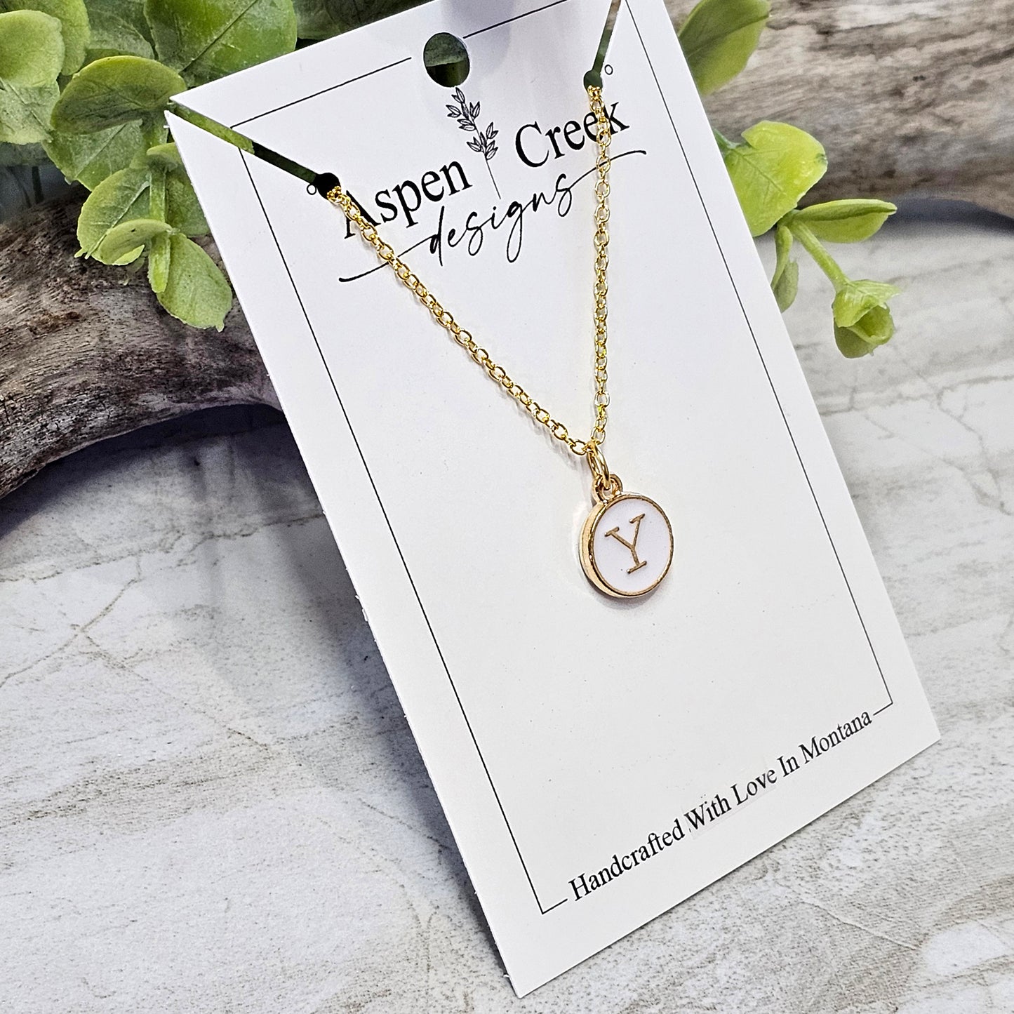 Gold Tone Enamel Initial Necklaces- NGEI-Y