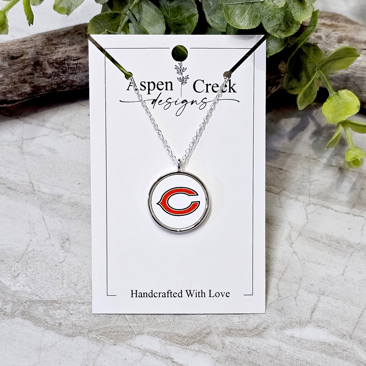 NFL Silver Bezel Sublimation Necklaces-NSN-Bears