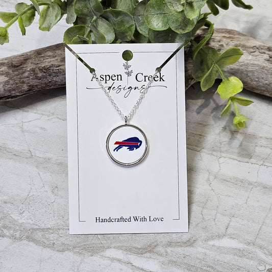 NFL Silver Bezel Sublimation Necklaces-NSN-Bills