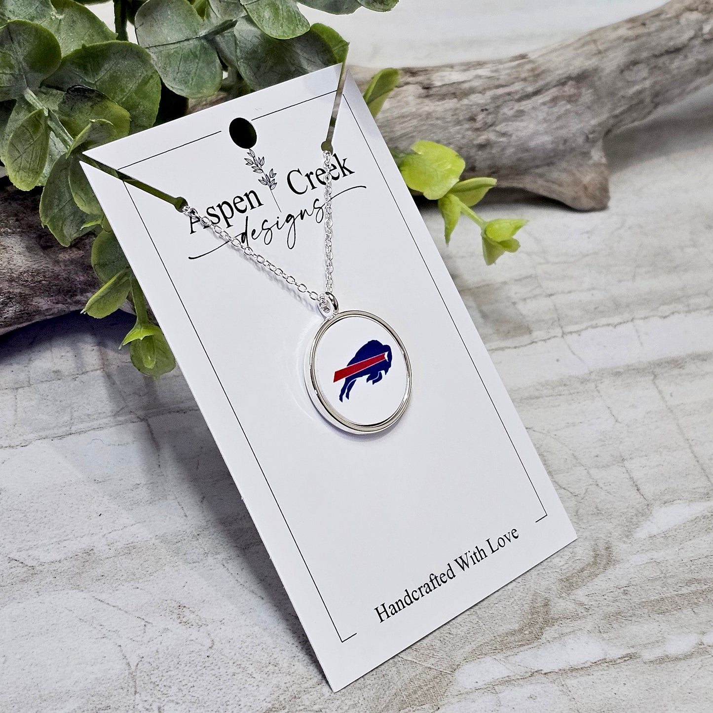 NFL Silver Bezel Sublimation Necklaces-NSN-Bills