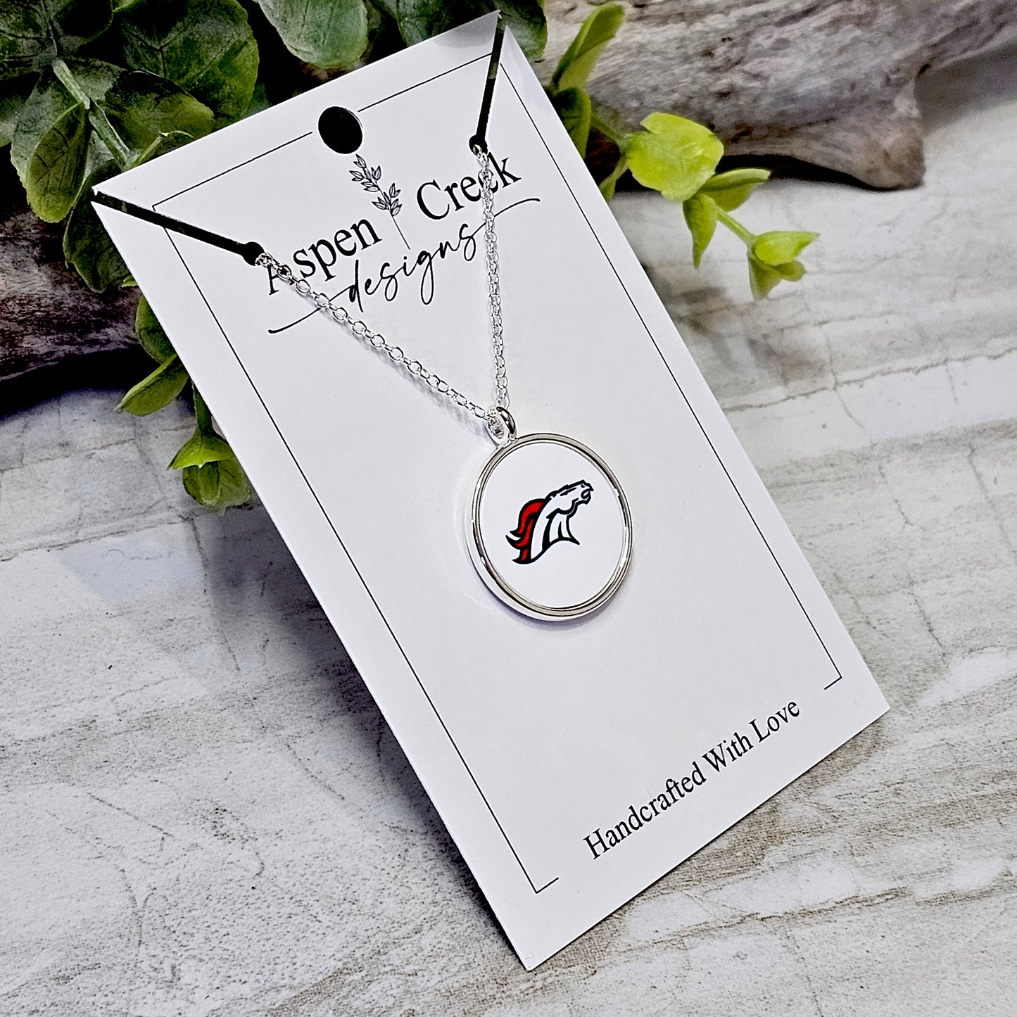 NFL Silver Bezel Sublimation Necklaces-NSN-Broncos