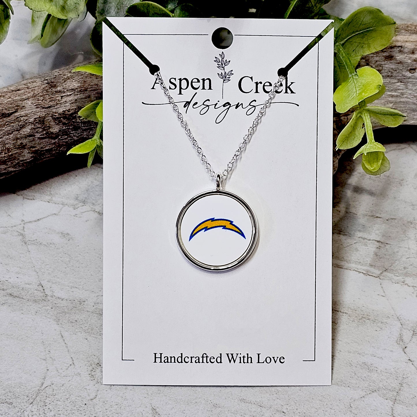 NFL Silver Bezel Sublimation Necklaces-NSN-Chargers