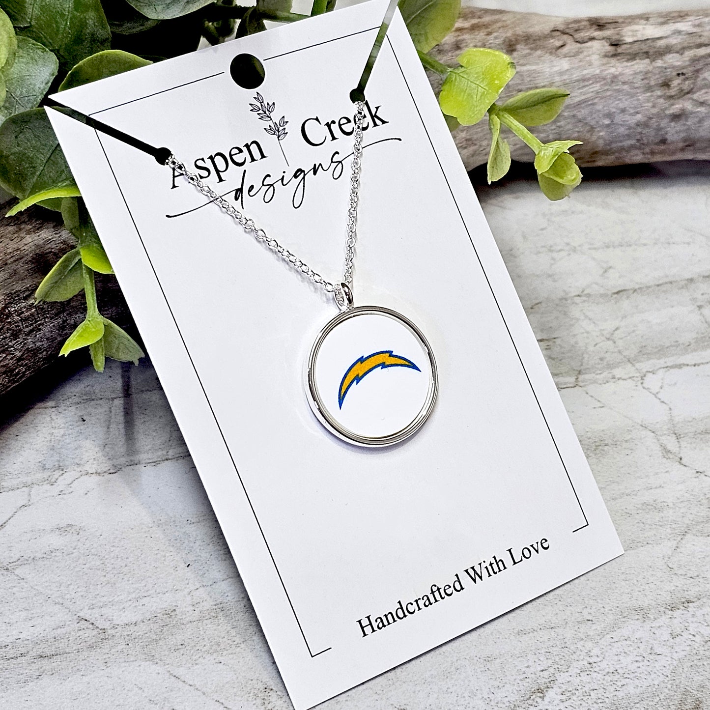 NFL Silver Bezel Sublimation Necklaces-NSN-Chargers