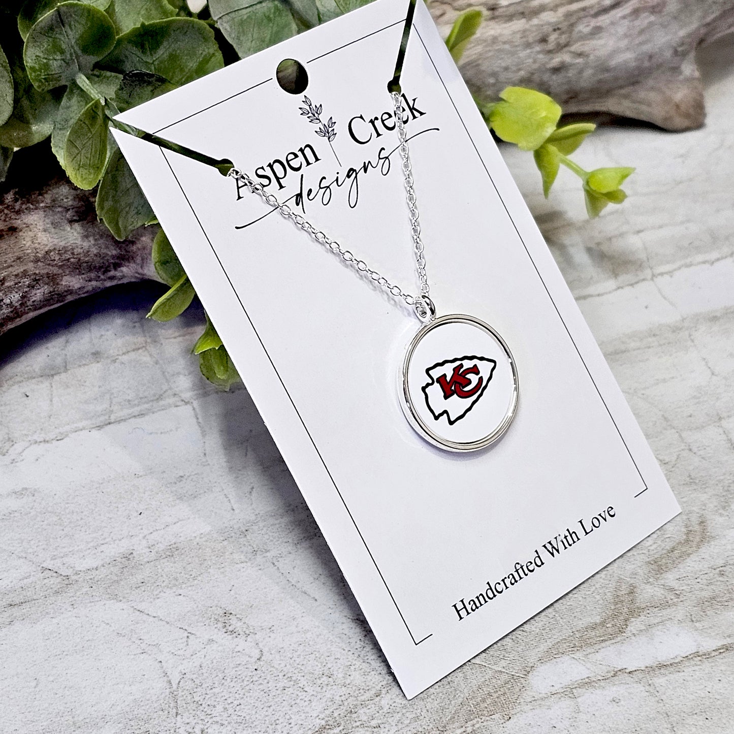 NFL Silver Bezel Sublimation Necklaces-NSN-Chiefs