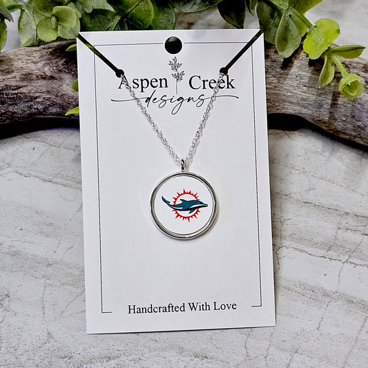 NFL Silver Bezel Sublimation Necklaces-NSN-Dolphins