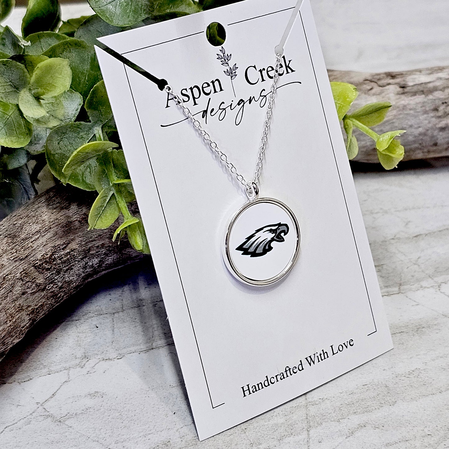 NFL Silver Bezel Sublimation Necklaces-NSN-Eagles