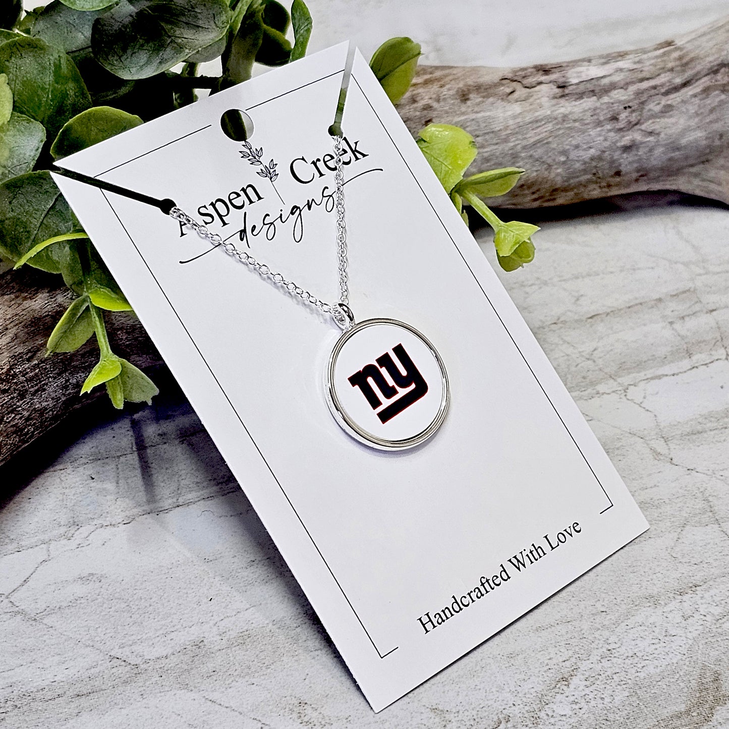 NFL Silver Bezel Sublimation Necklaces-NSN-Giants