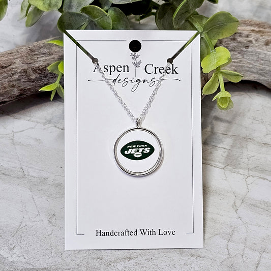 NFL Silver Bezel Sublimation Necklaces-NSN-Jets