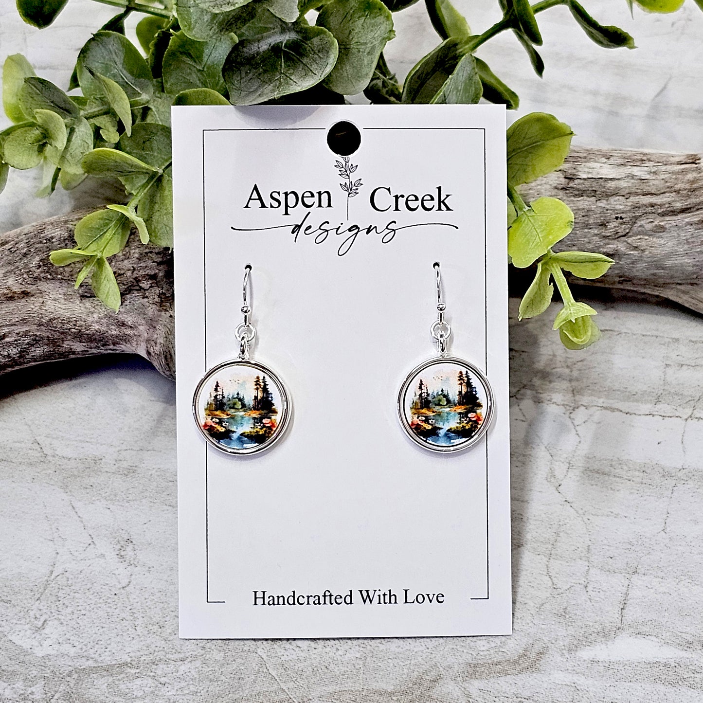 Silver Bezel Sublimation Scenic Earrings-SSB-285