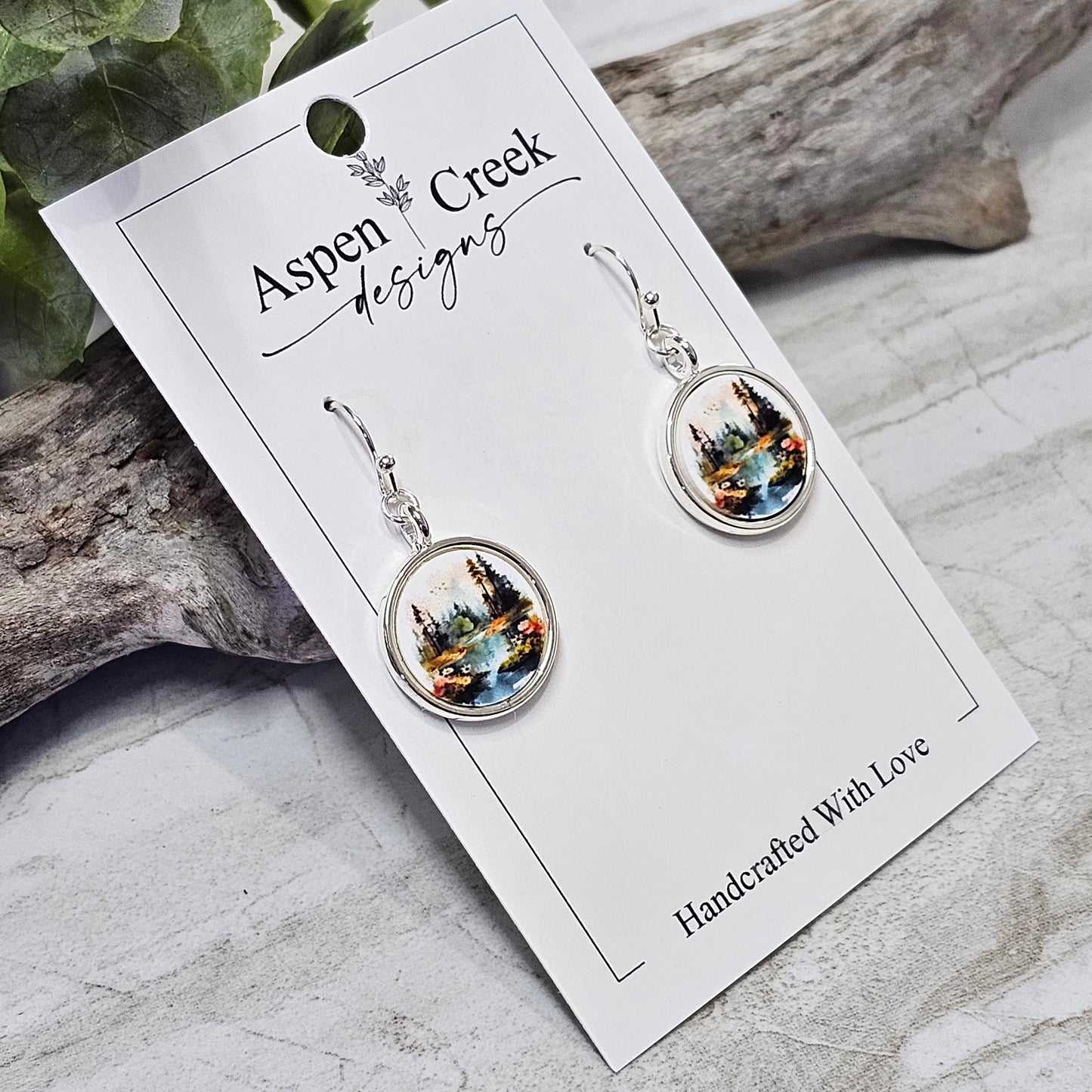 Silver Bezel Sublimation Scenic Earrings-SSB-285