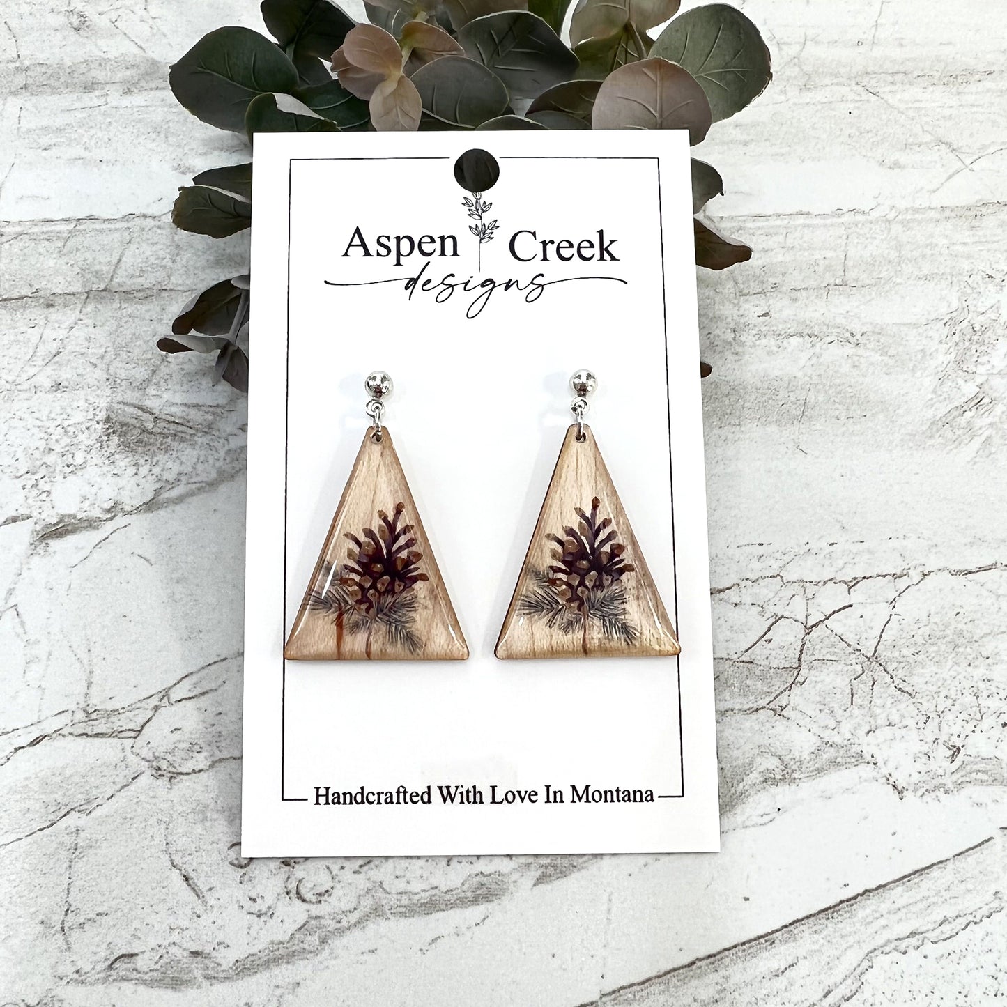 Resin Earrings- Pine Cone