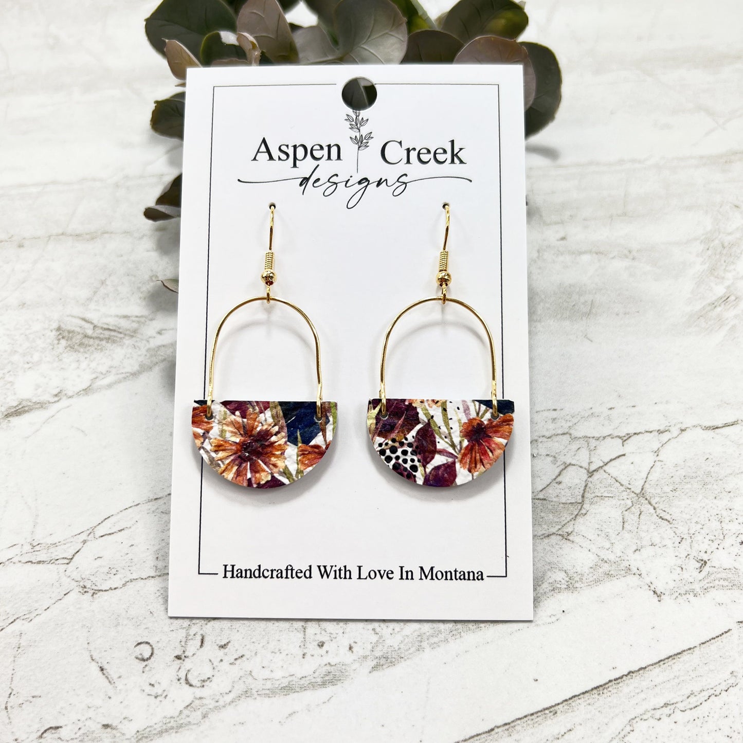 Leather & Wire Earrings- Spotted Flowers