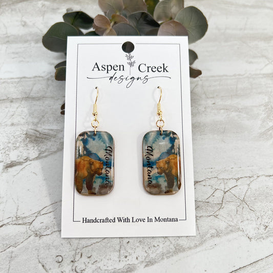 Resin Earrings- Montana Grizzly Bear Scenic