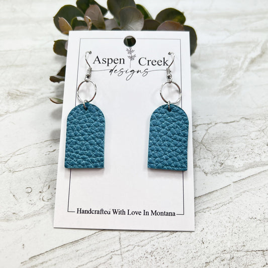 Leather & Wire Earrings- Blue Shimmer