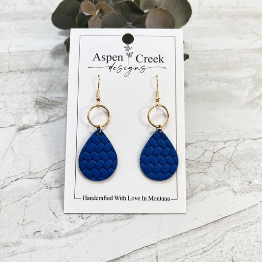 Leather & Wire Earrings- Royal Blue Braid