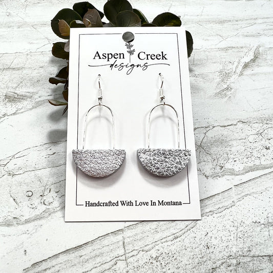 Leather & Wire Earrings- Silver Metallic