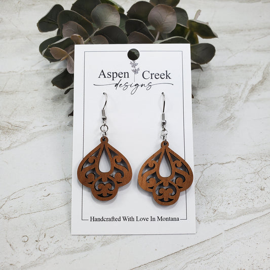 Wood Earrings- Scroll