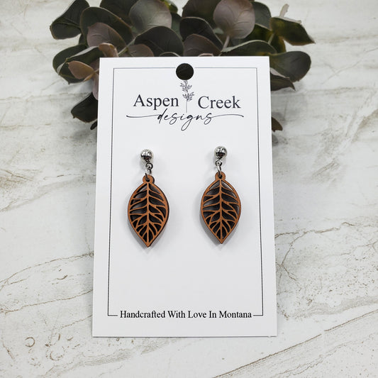 Wood Earrings- Leaf