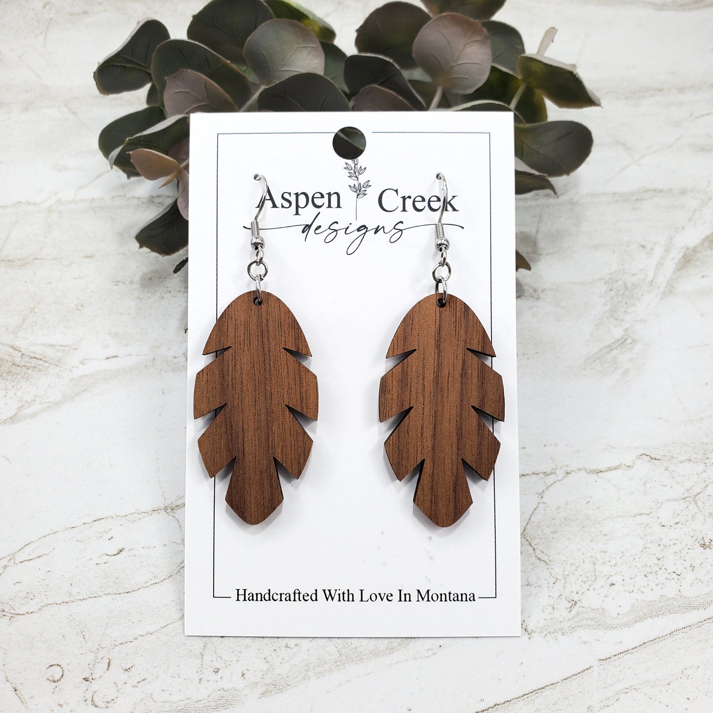 Wood Earrings- Leaf