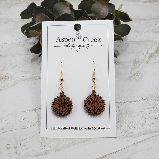 Wood Earrings- Sunflower