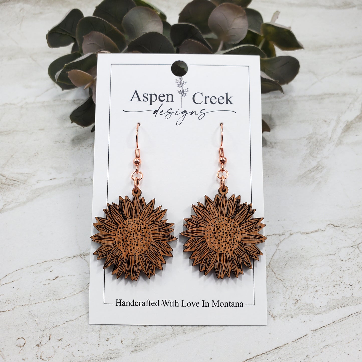 Wood Earrings- Sunflower