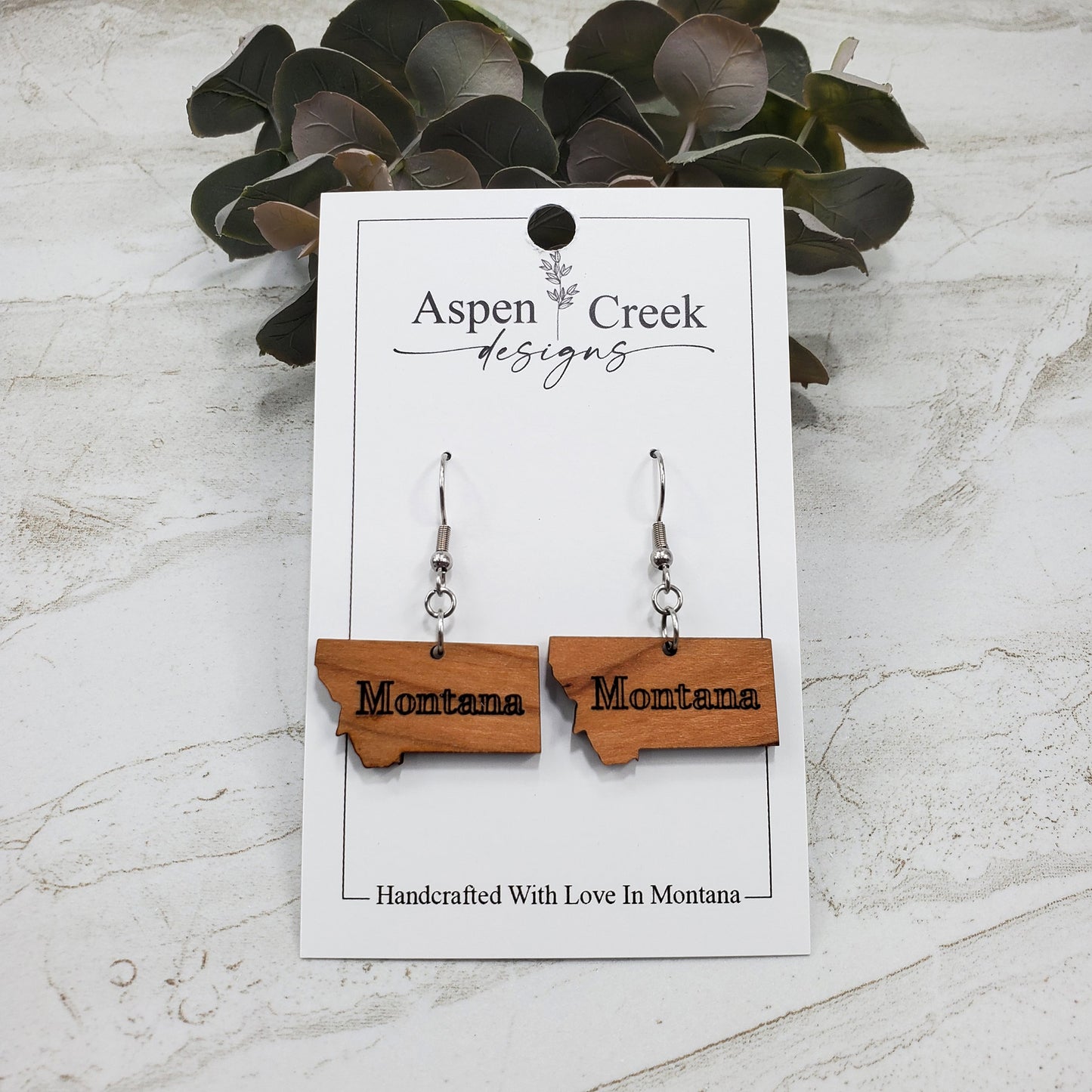 Wood Earrings- Montana State Shape