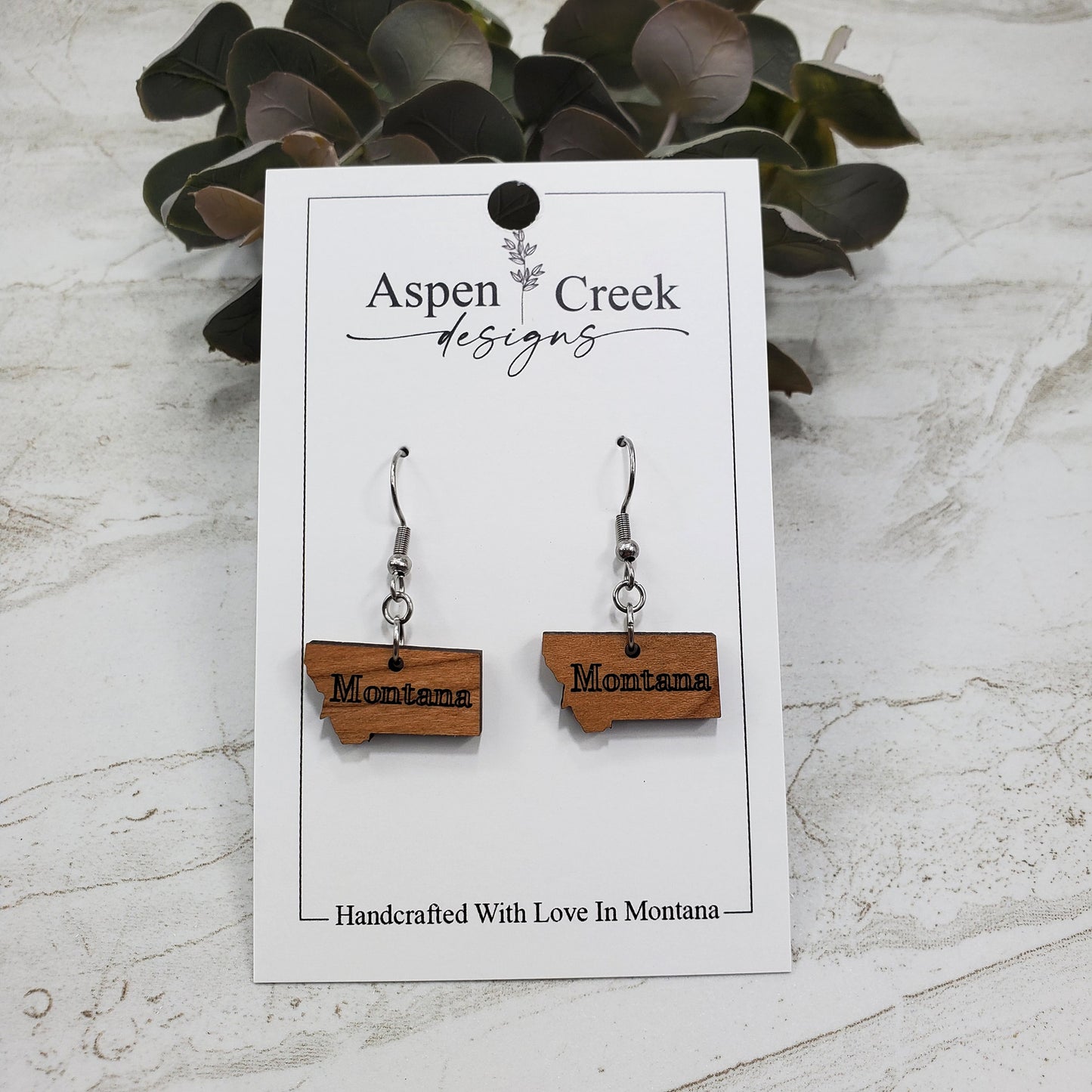 Wood Earrings- Montana State Shape