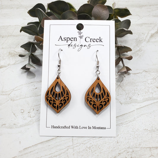 Wood Earrings- Fancy Teardrop