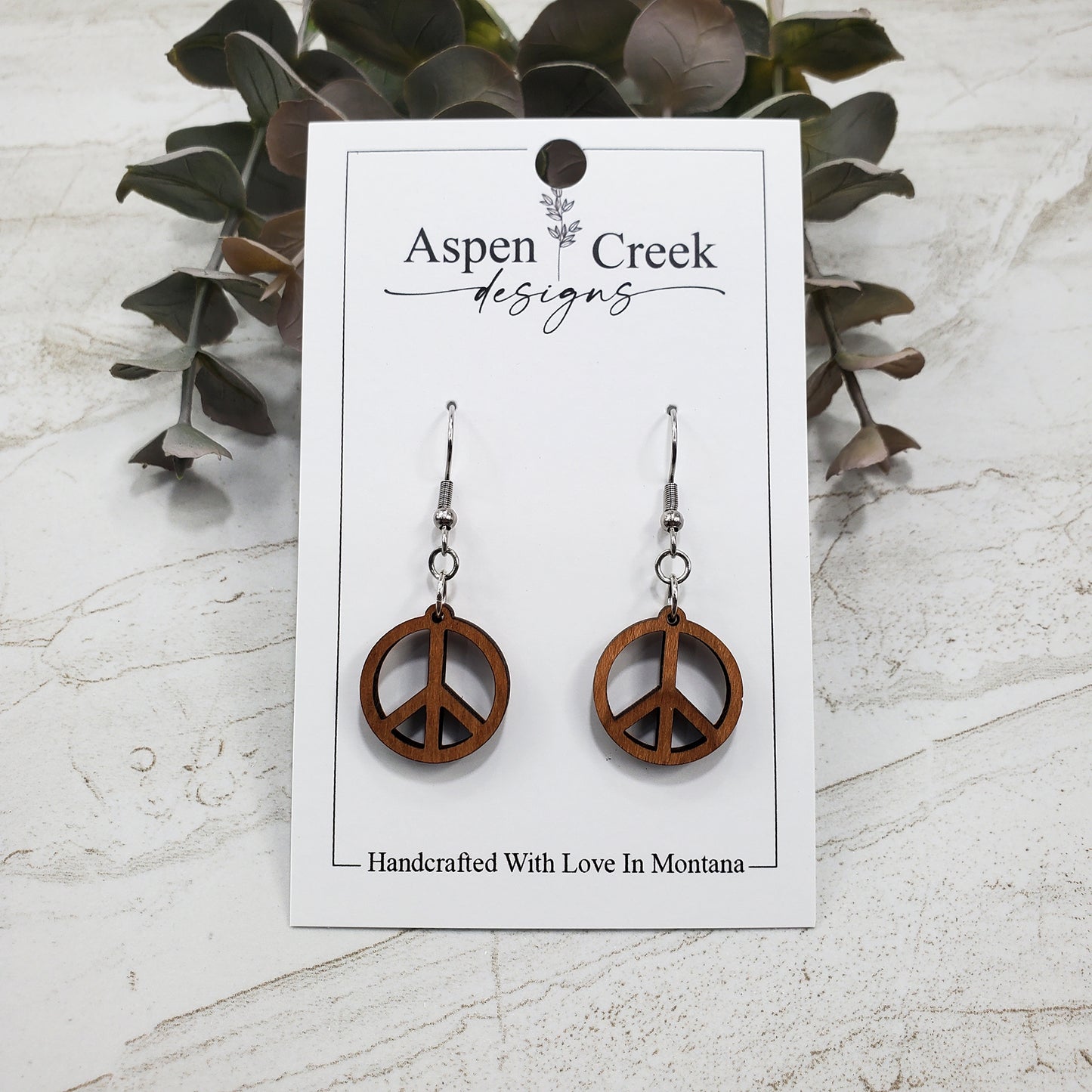 Wood Earrings- Peace Sign